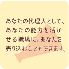 あなたの代理人として、あなたの能力を活かせる職場に、あなたを売り込むこともできます。